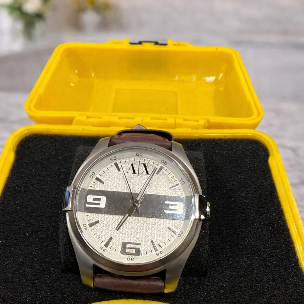 Armani Exchange A|X Mens Watch Brown Leather Strap Stainless Steel AX NWOT